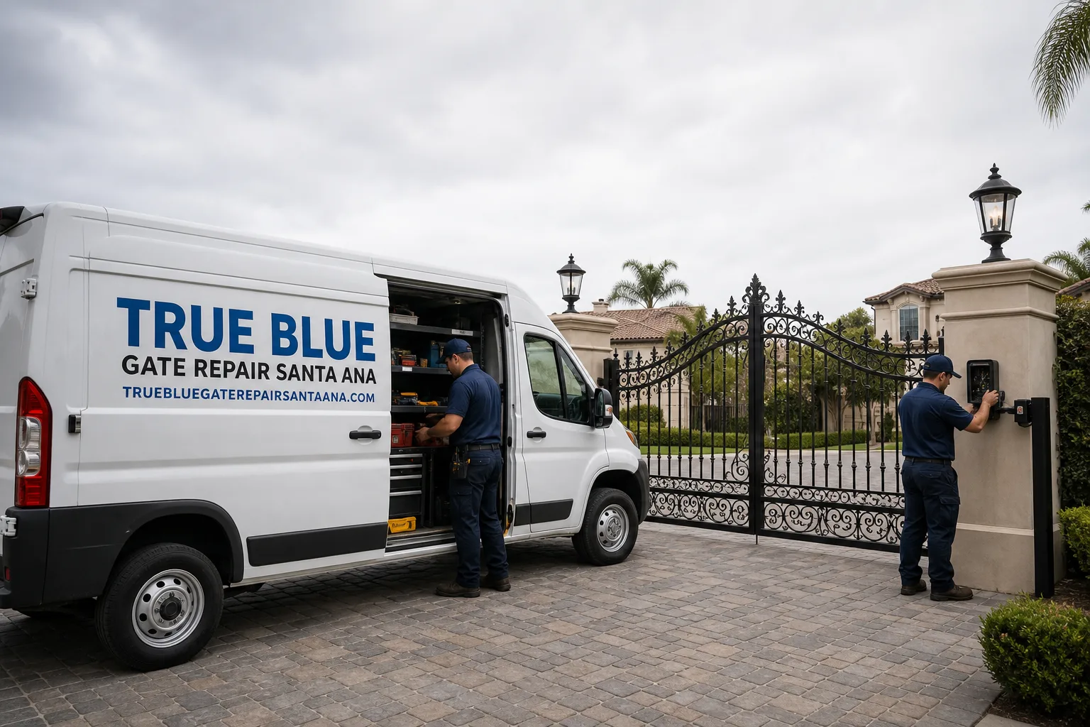True Blue Gate Repair Santa Ana service vehicle and crew in Santa Ana, CA